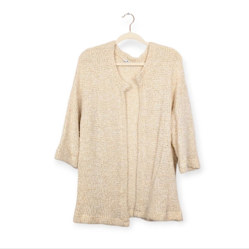 Three Dots Cream 3/4 Sleeve Open Front Cardigan Size L